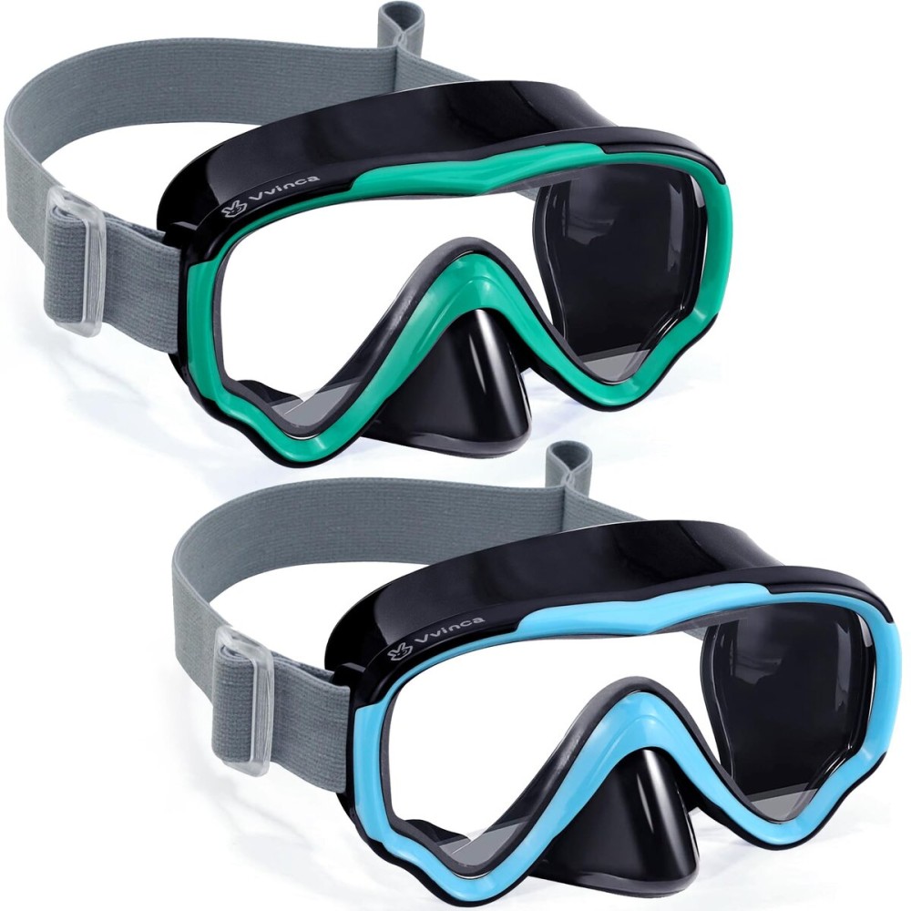 Vvinca Swim-Goggles with Nose Cover, 2 Packs Elastic Fabric Strap Snorkel Swim Mask Anti Fog UV No Pull Hair for Kids 3-14