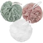 Loofah Charcoal Bath Shower Sponge Body Scrubber,75g Exfoliate Mesh Pouf Shower Bouquet,3 Pack Large Bath Sponge for Women and MenWhite Pink Green