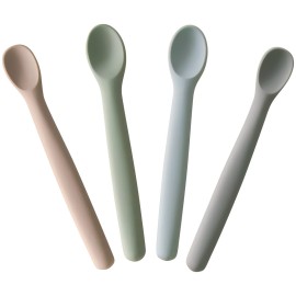 Moonkie Silicone Baby Spoons Set of 4, Two Sizes Feeding Spoon for First Stage 4+ Months, Baby Utensils, Toddler Led Weaning Spoons, Bendable, Chewproof & Boil-proof(Without Case)