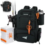 KastKing Bait Boss Pro Fishing Tackle Backpack with Rod Holders, 4 Tackle Boxes, 45L Large Storage Bag for Fishing Gear, Black