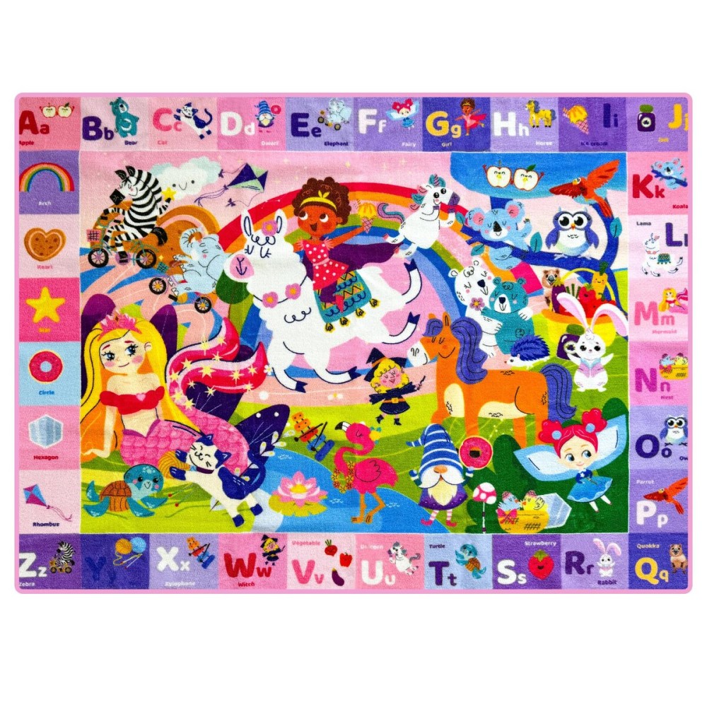 QUOKKA Classroom Rug for Kids - 79x60 ABC Rugs for Playroom - Bedroom Alphabet Learning Area Rug - Girl Toddler Rugs - Kids Room Carpet