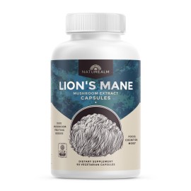 Naturealm Lions Mane Mushroom Capsules Brain Supplement (30 Day Supply) | Supports Brain Health, Focus & Memory | Organic, Premium 100% Fruiting Body Extract