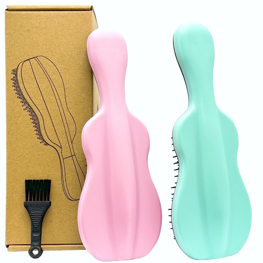 WYNK Hair Brush Detangler for Adults & KidsDetangling Comb Hair Styling Tools & Appliances for Natural/Wavy/Curly/Coily/Wet/Dry/Oil/Thick/Straight/Long Hair (2 Pack, Soft Green&Pink)