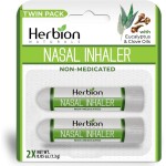 HERBION Naturals Nasal Inhaler, Natural Relief for Nasal Congestion & Sinus Pressure, Non-Medicated Sticks with Essential Oils, Menthol, Eucalyptus, Clove, Soothing Vapor, Easy Breathing, Pack of 2