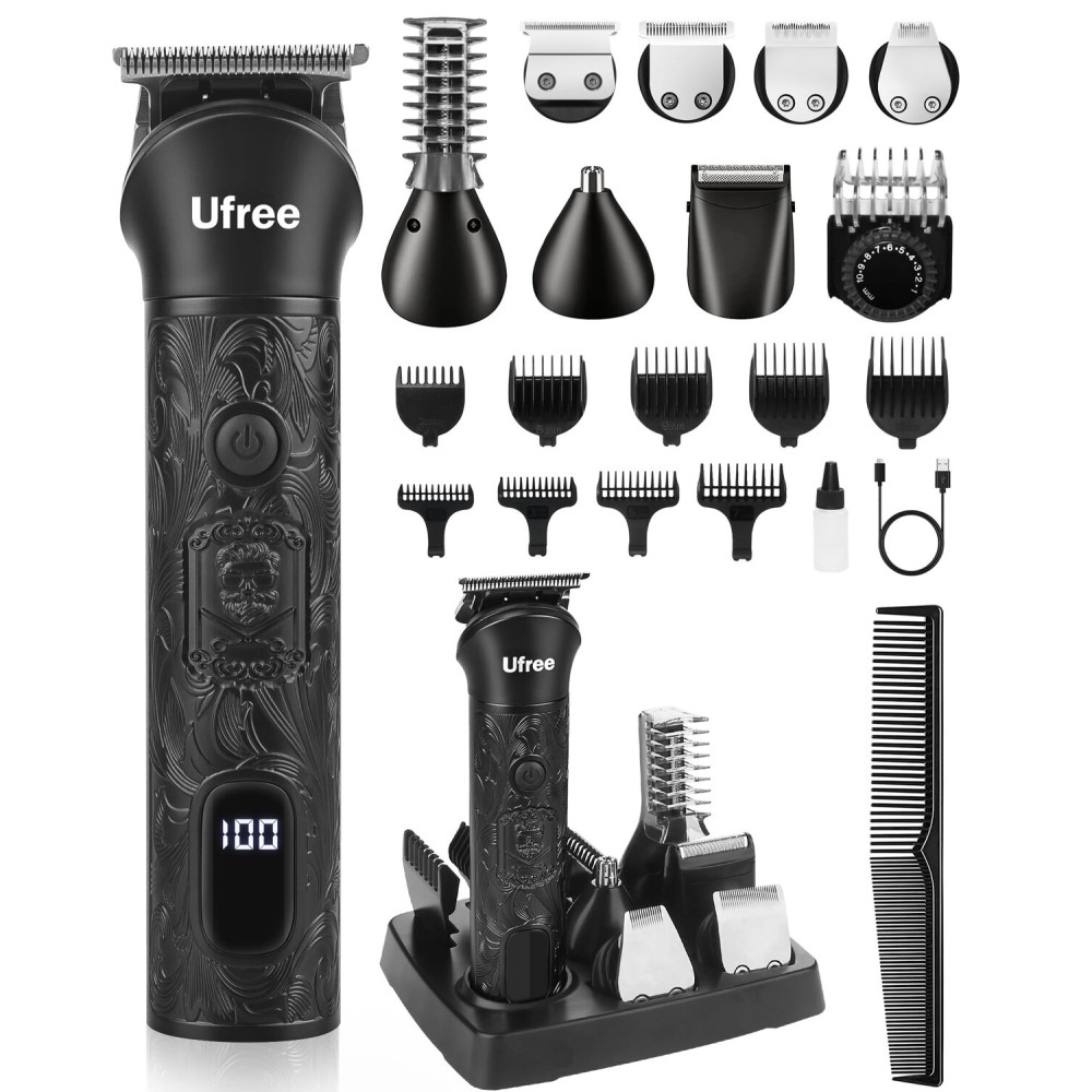Ufree Beard Trimmer for Men, Electric Razor Shavers, Cordless Hair Clippers, 7 in 1 Beard Grooming Kit for Mustache, Body, Nose and Facial, Gifts for Men