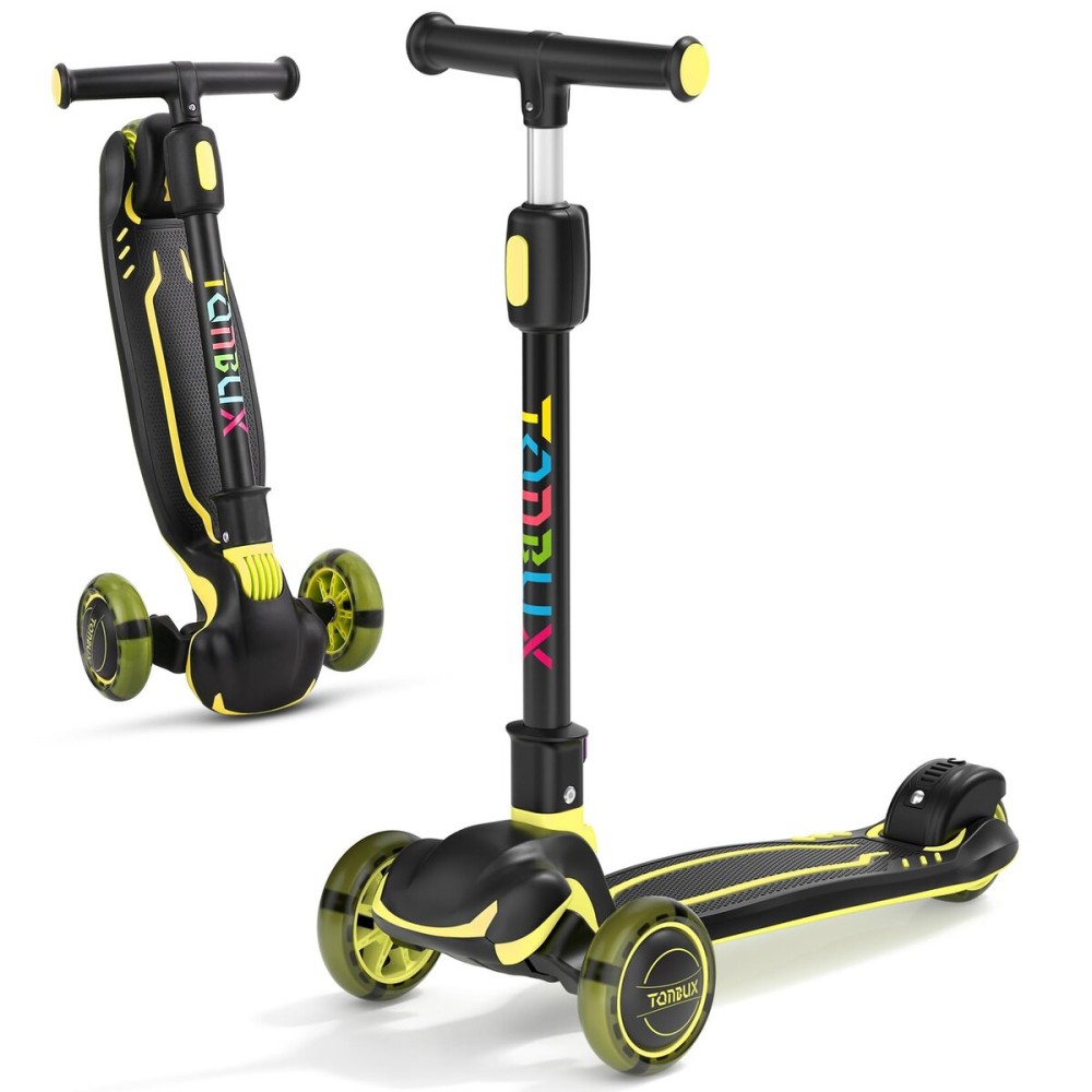 TONBUX Kids Scooter, Light Up 3 Wheel Kick Scooters for Kids 3-5, Folding Scooters for Kids 8-12 with Adjustable Height -Toddler Scooter Lean-to-Steer & Widen Anti-Slip Deck - Yellow
