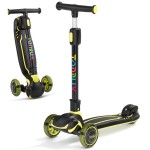 TONBUX Kids Scooter, Light Up 3 Wheel Kick Scooters for Kids 3-5, Folding Scooters for Kids 8-12 with Adjustable Height -Toddler Scooter Lean-to-Steer & Widen Anti-Slip Deck - Yellow