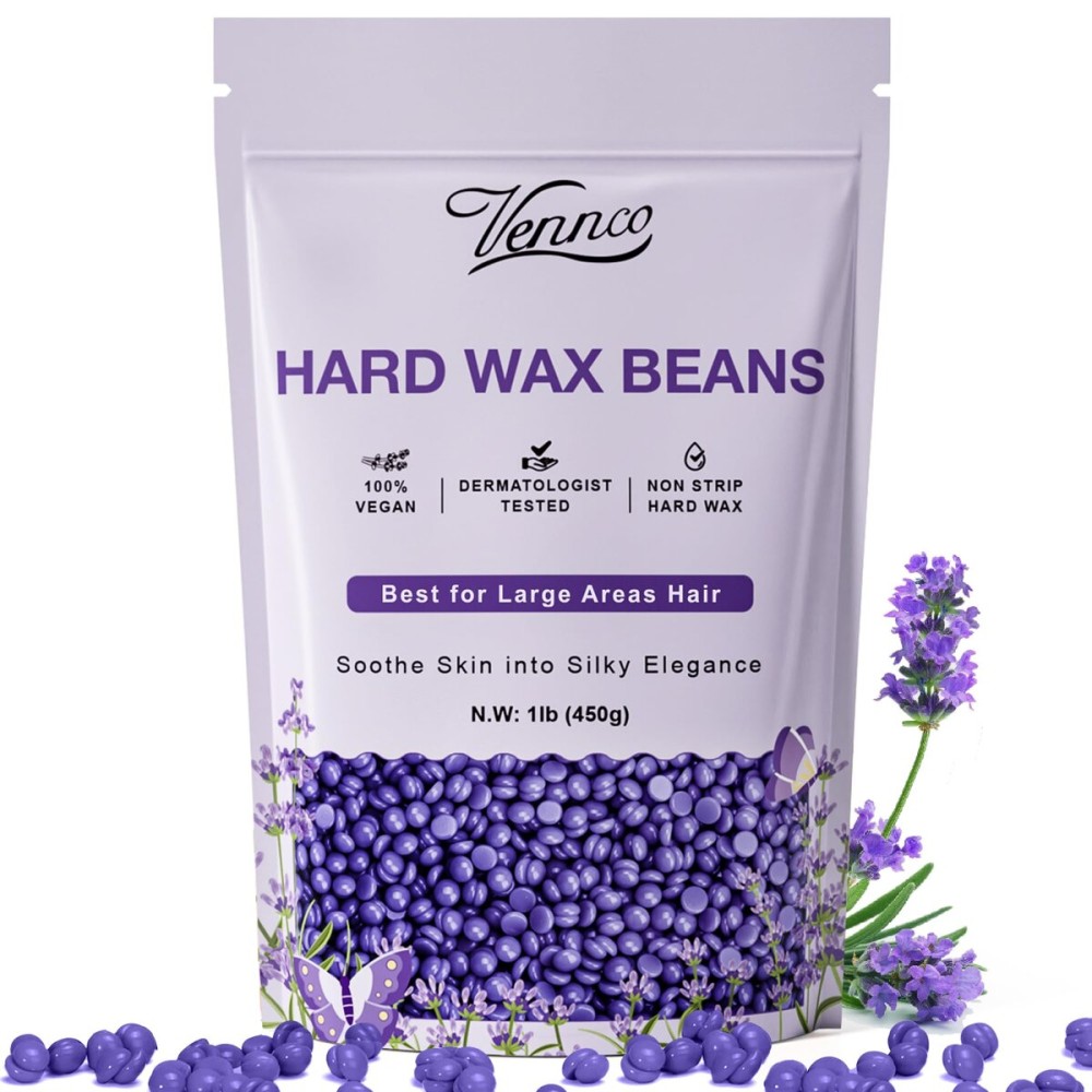 VENNCO Hard Wax Beads, 1lb Wax Beans with Lavender Essence, Gentle on All Skin Types, Suitable for Legs, Back, Chest, and Bikini, Waxing Beads Refill for Easy Hair Removal at Home