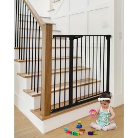 COMOMY 36 Extra Tall Baby Gate for Stairs Doorways, Fits Openings 29.5 to 40.6 Wide, Auto Close Sturdy Safety Dog Gate for House, Pressure Mounted Easy Walk Through Pet Gate with Door, Black