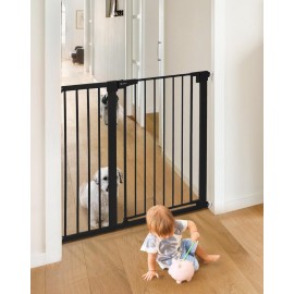 COMOMY 36 Extra Tall Baby Gate for Stairs Doorways, Fits Openings 29.5 to 43.3 Wide, Auto Close Sturdy Safety Dog Gate for House, Pressure Mounted Easy Walk Through Pet Gate with Door, Black