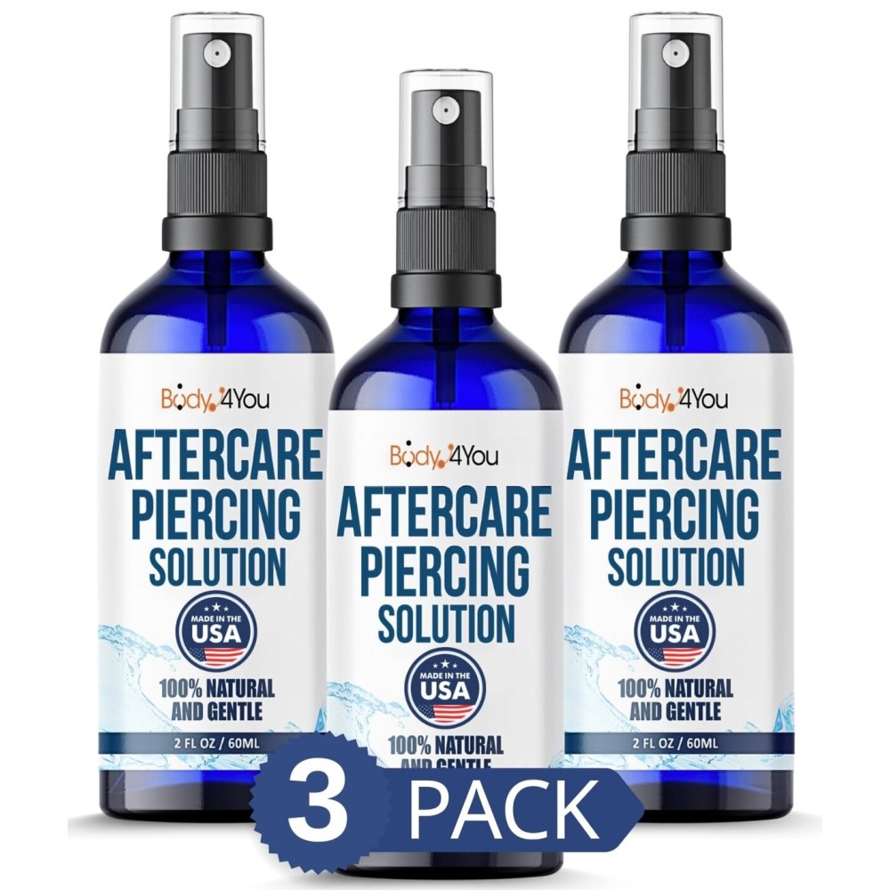 BodyJ4You Piercing Aftercare Spray - Saline Solution Natural Keloid Bump Removal - Ear Piercing Cleaner Nose Septum Belly Button Cartilage - Sea Salt Aloe Vera Rosemary - Fine Mist 3 x 2 Fl Oz