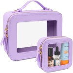 LETGO Clear Makeup Bags Set - TSA Approved Toiletry Bag with Handle Large Opening, Clear Toiletry Bags Case Pouch for Travel Essentials Car Accessories for Women Men (0-2Pack-Purple)