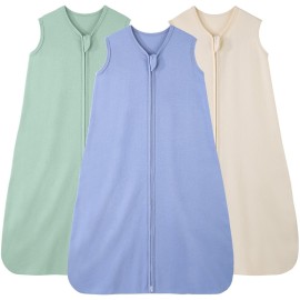 FIEMOL Baby Sleep Sack 18-24 Months, 100% Cotton Sleeping Sack for Newborn and Infant, 3 Pack Baby Wearable Blanket, 0.5 Tog Lightweight Double Zipper Sleep Bag Apricot