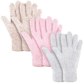 Patelai 3 Pairs Microfiber Plant Dusting Gloves Leaf Cleaning Gloves for Indoor Plants, Blinds, Furniture, House(Medium,Pink, Nude, White)