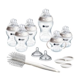 Tommee Tippee Natural Start 12 Piece BPA Free Bottle Set, Includes 2 x 5 oz, 3 x 9 oz, 1 x 11 oz Bottles, Newborn 0+ Months, Slow, Medium & Thicker Flow Breast-Like Nipples, Cleaning Brush, Clear
