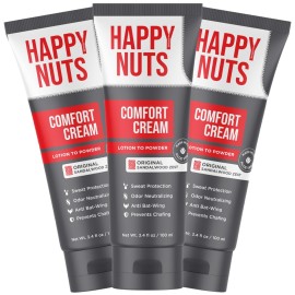 HAPPY NUTS Comfort Cream Deodorant For Men: Anti-Chafing Sweat Defense, Odor Control, Aluminum-Free Mens Deodorant & Hygiene Products for Men\'s Private Parts 3.4 Fl Oz (3 Pack), Original