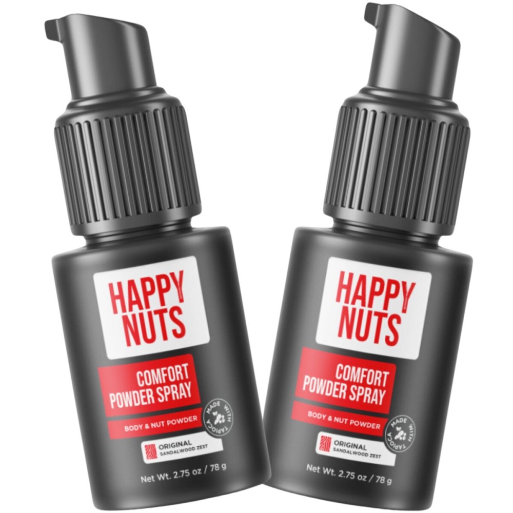 Happy Nuts Comfort Powder Spray Deodorant For Men: Anti-Chafing Sweat Defense, Odor Control, Aluminum-Free, Perfect Stocking Stuffer Gift for Men\'s Private Parts 2.75 oz (2 Pack), Original Scent