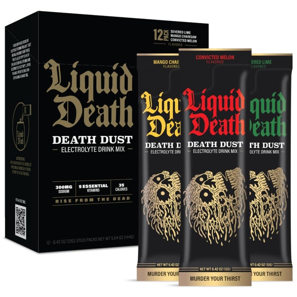 Liquid Death Electrolyte Death Dust, Severed Lime, Mango Chainsaw & Convicted Melon (12-Pack)