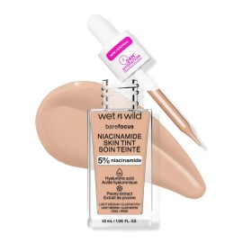 wet n wild Bare Focus Skin Tint, 5% Niacinamide Enriched, Buildable Sheer Lightweight Coverage, Natural Radiant Finish, Hyaluronic & Vitamin Hydration Boost, Cruelty-Free & Vegan-Light Medium Sand