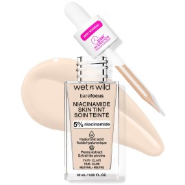 wet n wild Bare Focus Skin Tint, 5% Niacinamide Enriched, Buildable Sheer Lightweight Coverage, Natural Radiant Finish, Hyaluronic & Vitamin Hydration Boost, Cruelty-Free & Vegan - Fair