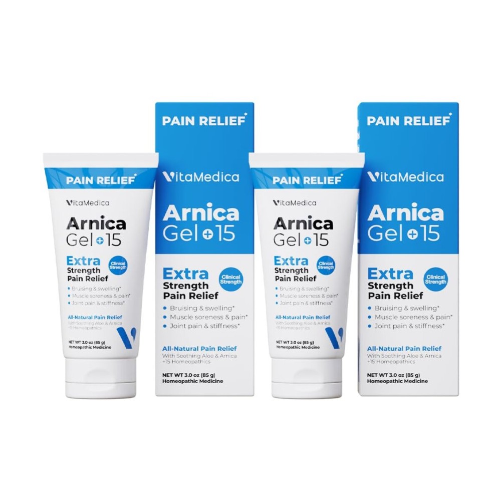 VitaMedica Arnica Gel Plus 15 Healing Plant Compounds, Extra Strength Pain Relief Formulation for Bruising, Swelling, Joint Pain, Muscle Soreness & Stiffness, All-Natural, Plant-Based, 2-Pack