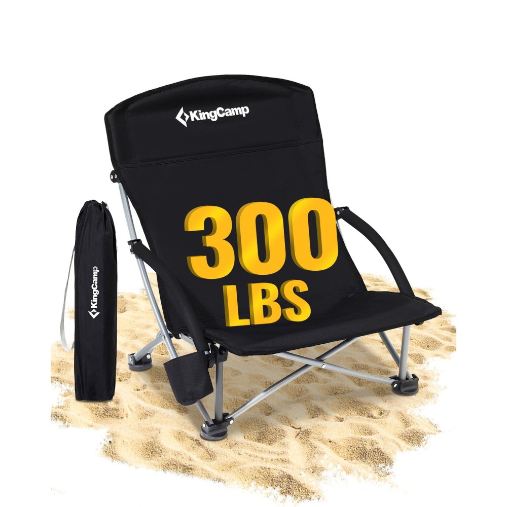 KingCamp Low Beach Chair, Folding Portable Chairs for Adults Lightweight Extra Wide Ergonomic Seat 300lbs Heavy Duty Oversized Backpack Gear with Carry Bag for Outdoor Lawn Camping Picnic
