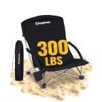 KingCamp Low Beach Chair, Folding Portable Chairs for Adults Lightweight Extra Wide Ergonomic Seat 300lbs Heavy Duty Oversized Backpack Gear with Carry Bag for Outdoor Lawn Camping Picnic