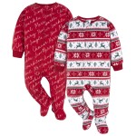 Gerber Unisex Baby Toddler Fleece Footed Holiday Pajamas 2-Pack, Deer Fairisle, 6-9 Months