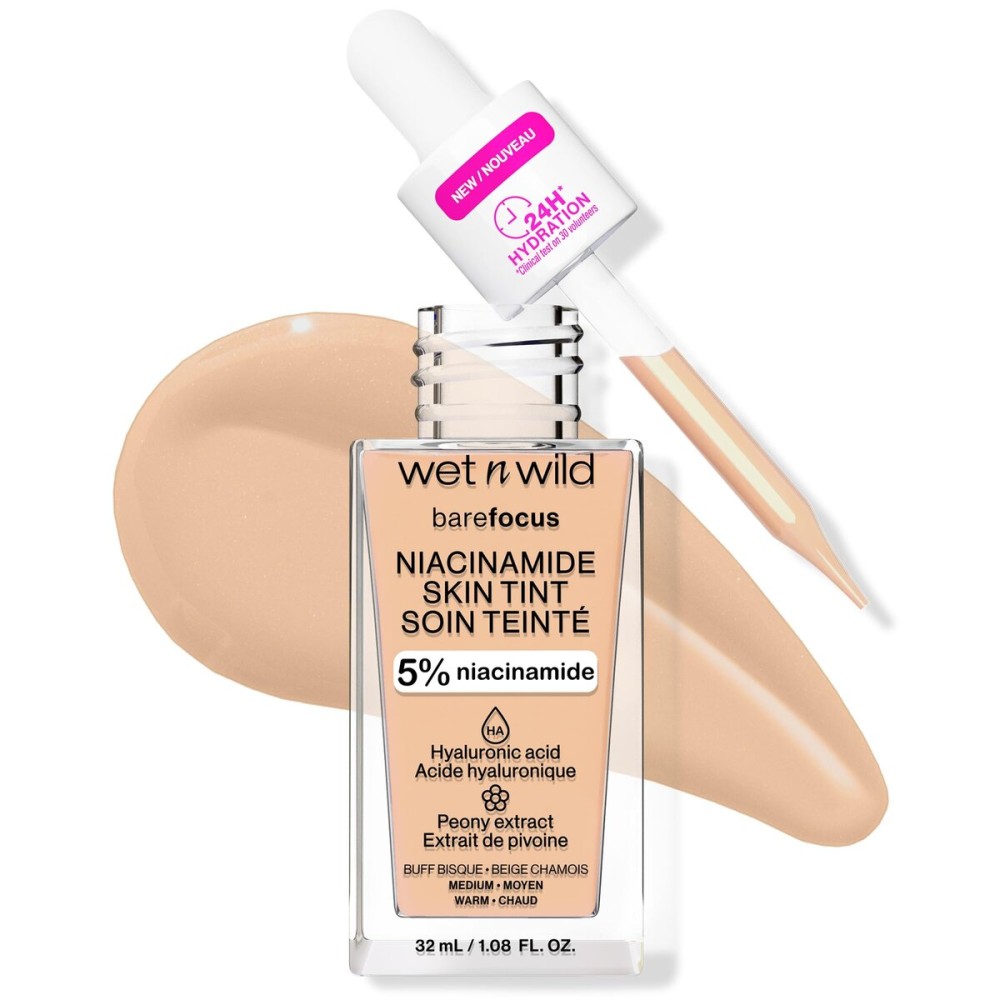 wet n wild Bare Focus Skin Tint, 5% Niacinamide Enriched, Buildable Sheer Lightweight Coverage, Natural Radiant Finish, Hyaluronic & Vitamin Hydration Boost, Cruelty-Free & Vegan - Buff Bisque