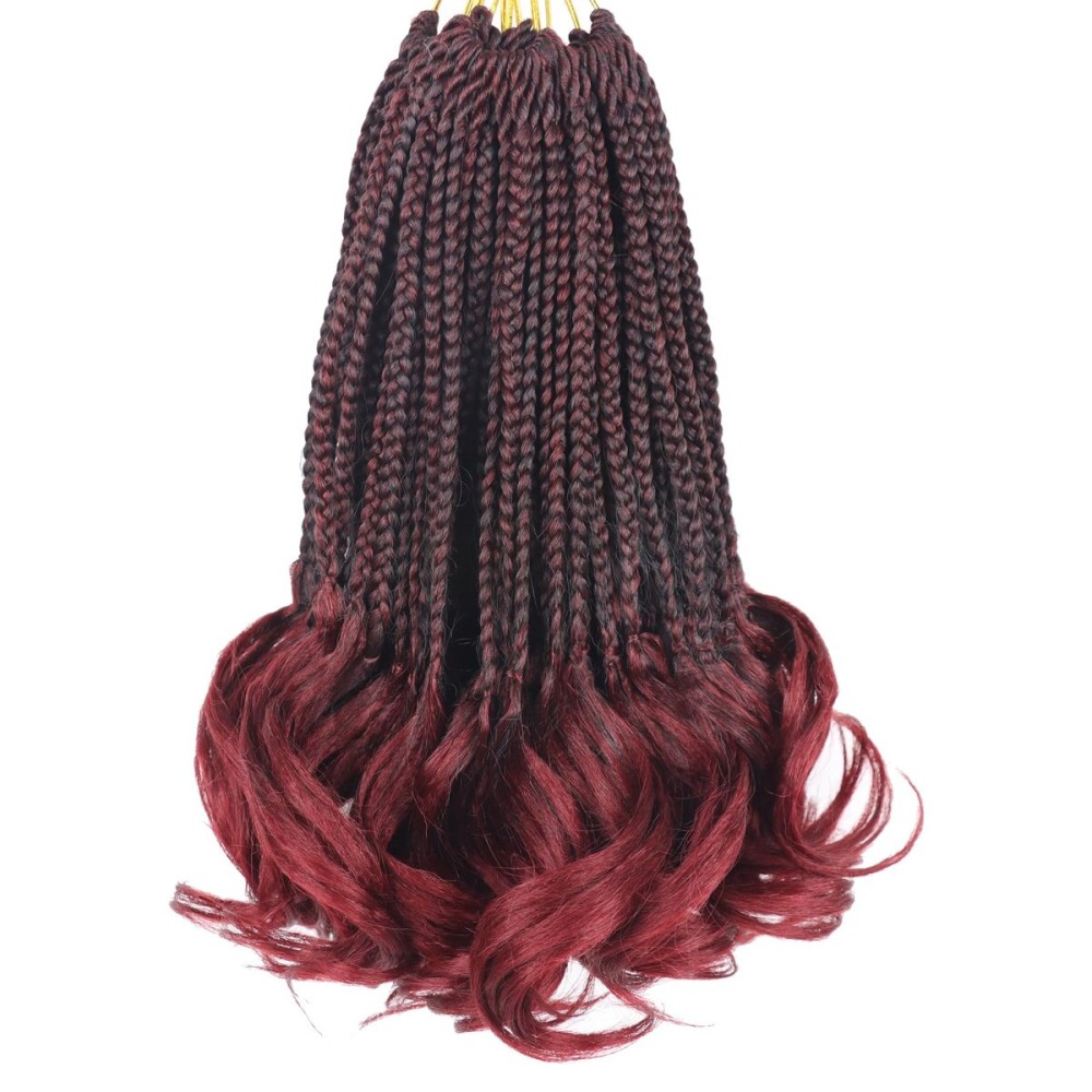 Burgundy Crochet Hair for Black Women 10 Inch 7 Packs French Curl Crochet Braids with Curly Ends Short Pre Looped Goddess Box Braids (Tbug)