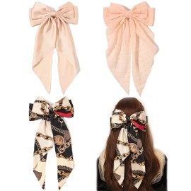 LFOUVRE Hair Accessories - Dotted Chain Bows, Bowknot Barrettes with Tails for Girls and Women, 3pcs
