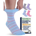 Pembrook Ankle Diabetic Socks for Women & Men - 4 Pairs Stripes (Gray, Purple, Pink, Light Blue) Moisture-Wicking, Wide Top, Quarter Non Binding Socks
