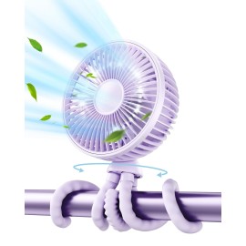 Gaiatop Oscillating Baby Stroller Fan with LED Night Light, 4 Speeds Cooling Rechargeable 360 Rotate Clip On, Battery Operated Small Portable Fans for Car Seat Crib Treadmill Travel