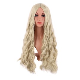 MapofBeauty 28 Inch/70 cm Long Wavy Middle Part with No Bangs Synthetic Fiber Curly Fashion Women Party Cosplay Wig (Blonde)