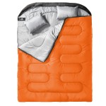 MEREZA Double Sleeping Bag for Adults Mens with Pillow, XL Queen Size Two Person Sleeping Bag for All Season Camping Hiking Backpacking 2 Person Sleeping Bags for Cold Weather & Warm Orange