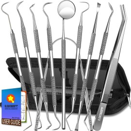 G.CATACC 10 Pack Dental Tools, Professional Plaque Remover for Teeth Cleaning Tools Set, Stainless Steel Hygiene Kit with Dental Pick Tooth Scraper Plaque Tartar Remover Tongue Cleaner - with Case