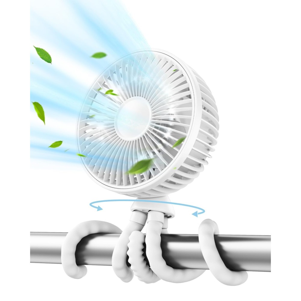 Gaiatop Oscillating Baby Stroller Fan with LED Night Light, 4 Speeds Cooling Rechargeable 360 Rotate Clip On, Battery Operated Small Portable Fans for Car Seat Crib Treadmill Travel