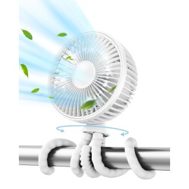 Gaiatop Oscillating Baby Stroller Fan with LED Night Light, 4 Speeds Cooling Rechargeable 360 Rotate Clip On, Battery Operated Small Portable Fans for Car Seat Crib Treadmill Travel