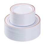 BESTVIP 100PCS Rose Gold Plastic Plate, Disposable Party Plates with 50 Dinner and 50 Dessert Plates, Plastic Plate for Party, Wedding and Birthday