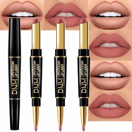 evpct 3Pcs Dusty Antique Rose Lip Liner and Lipstick Set Kit for Women Nude Beige Mauve Matte Fall Lipstick Shades Set Lip Stain Long Lasting Lipstick 24 hour Waterproof and Lip Liners Pencil Set