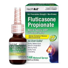 HealthA2Z Fluticasone Propionate Nasal Spray | 50 mcg per Spray | 24 Hour Allergy Relief | 144 Sprays | 0.62 fl oz. (18.2mL) (0.62 fl oz. (Pack of 1))