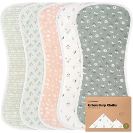 Organic Burp Cloths Baby Boy & Girl - 5-Pack Super Absorbent Cotton Burping Cloths for Babies, Soft & Plush Newborn Spit Up Rags, Infant Towels for Milk Spit Up, Unisex, Large 21 x 10 (Fleur)
