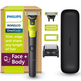 Philips Norelco OneBlade 360 with Connectivity Hybrid Face + Body, Electric Beard Trimmer, Shaver and Body Groomer Kit with 360 Blade Tech, 1x360 Blade, 5-in-1 Comb, Travel Case, Model QP4631/90