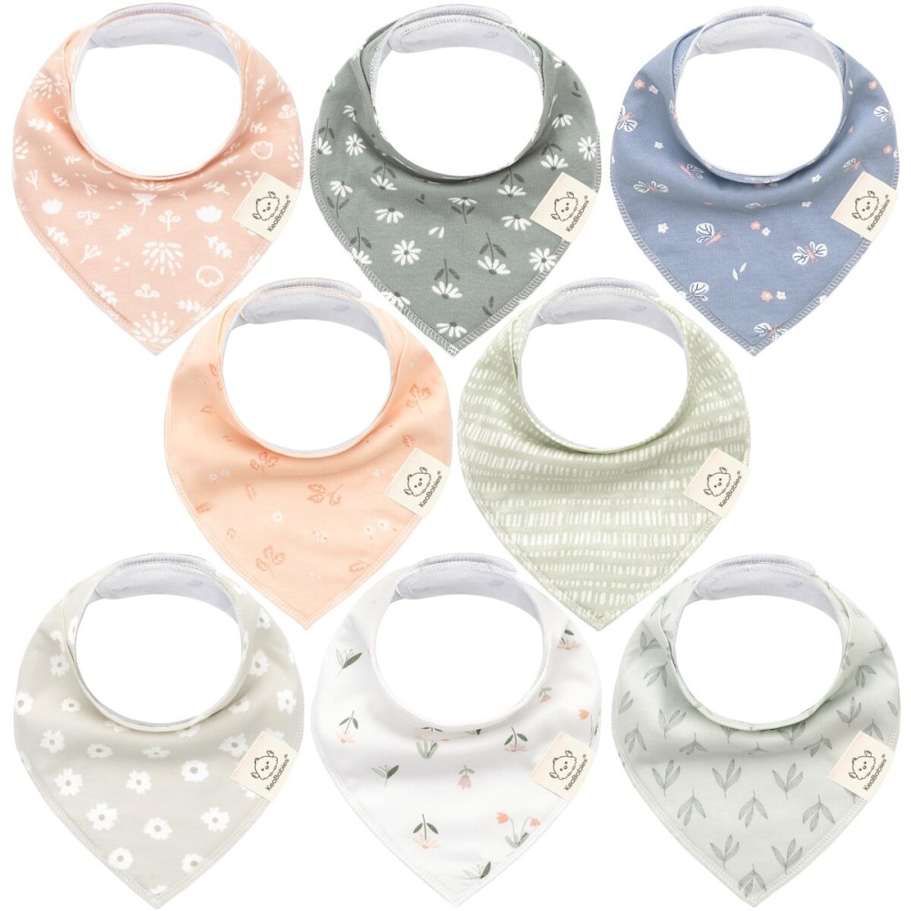 KeaBabies 8-Pack Organic Baby Bandana Bibs for Girls - Super Absorbent Triangle Baby Bibs for Drooling and Teething Infant, 100% Cotton Extra Soft for Newborn, Infant 0-36 Months (Fleur)