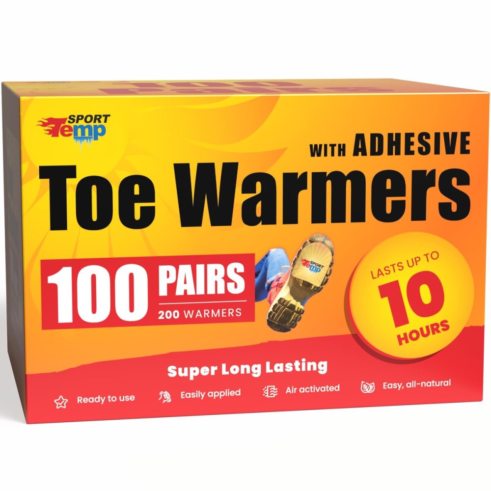 Toe Warmers - Up to 10 Hours of Heat, Easily Apply with Adhesive - Ultra Thin, Easy, All Natural - Air Activated, Odorless Hot Toe Warmers - Sport Temp (100 Pairs)