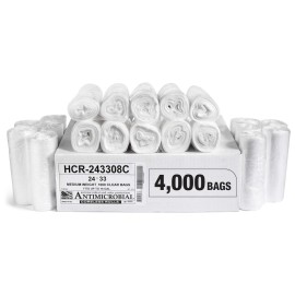 Aluf Plastics High Density Trash Bags, 16 Gallon, 4000 Count, 8 Micron (eq), 24 x 33, Clear, for Bathroom, Office, Industrial, Commercial, Janitorial, Municipal, Recycling