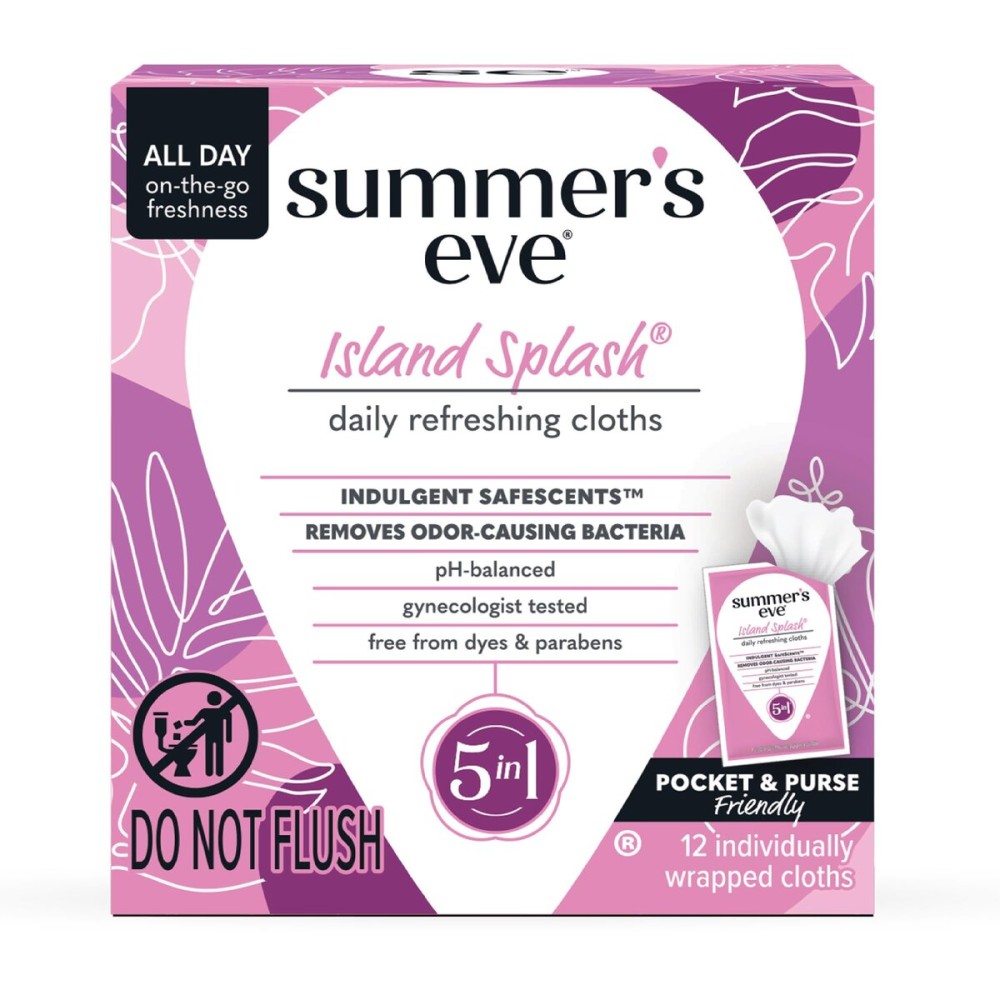 Summer\'s Eve Island Splash Feminine Wipes, Gentle pH-Balanced Formula Helps Control Vaginal Odor, Individually Wrapped, 12 Wipes
