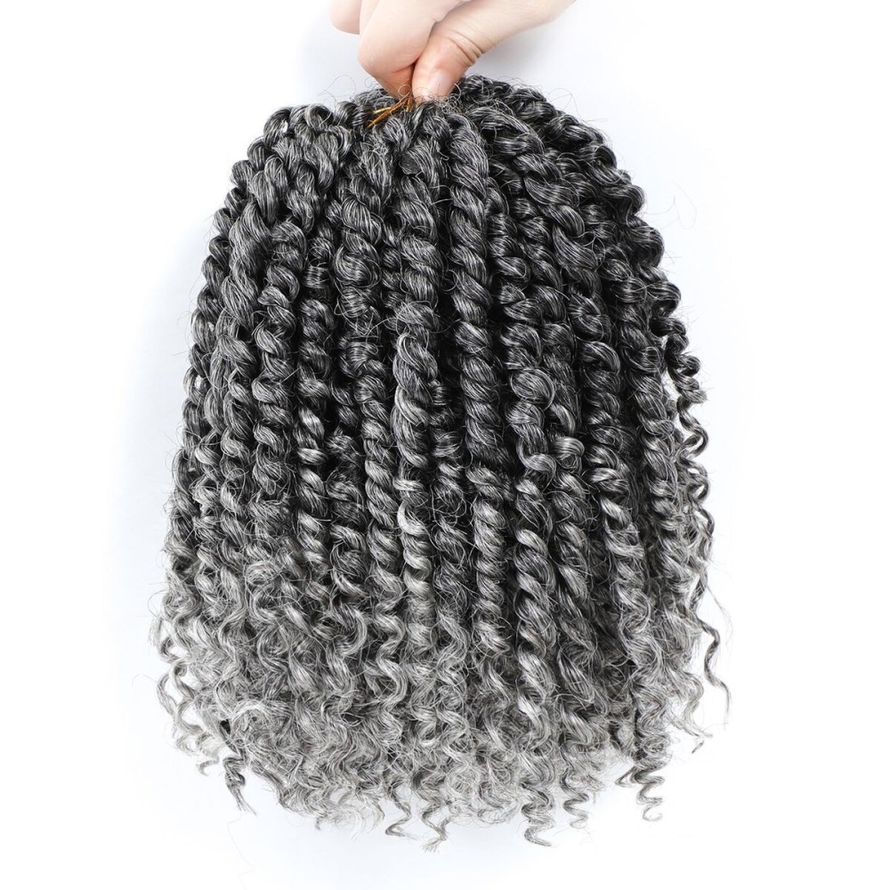 Fulcrum Passion Twist Hair 8 Inch, 8 Packs Passion Twist Crochet Hair for Black Women, Prelooped Crochet Twist Hair with Curly Ends (8Inch, Tgray)