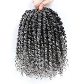Fulcrum Passion Twist Hair 8 Inch, 8 Packs Passion Twist Crochet Hair for Black Women, Prelooped Crochet Twist Hair with Curly Ends (8Inch, Tgray)