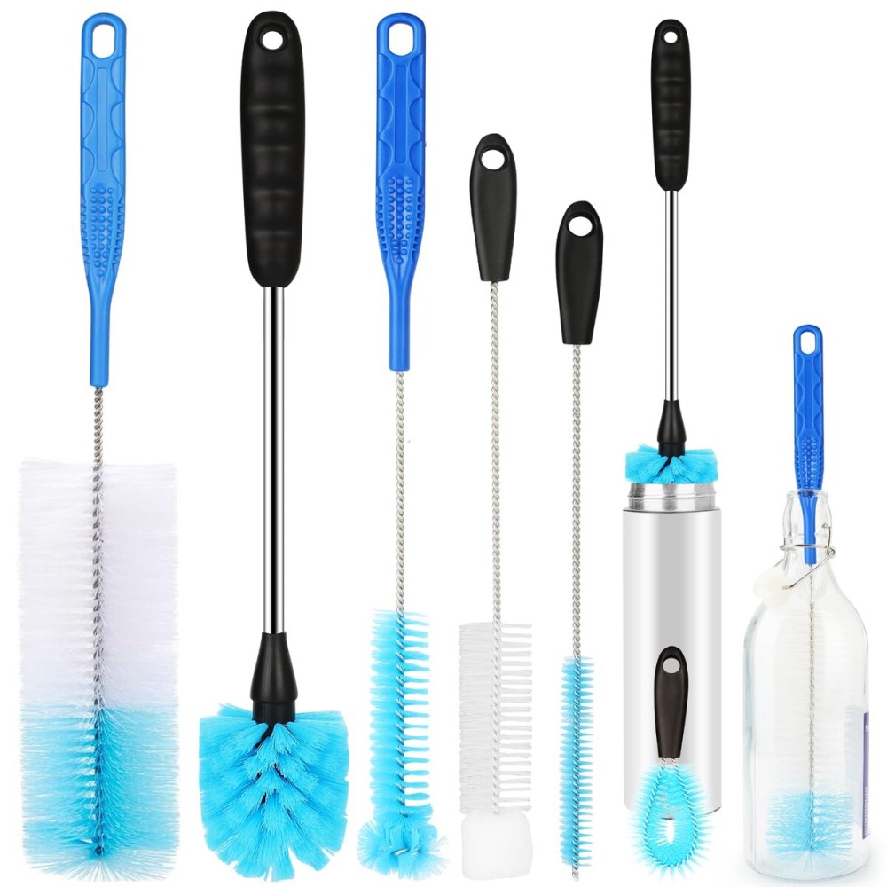 AnDocK 6 Pack Bottle Brush Narrow Neck Cleaning Set, Long Handle Stainless Steel Water Bottle Cleaner Brush for Washing Beer Bottle, Wine Decanter, Cup, Pipes Sinks, Straw, Cup Cover.